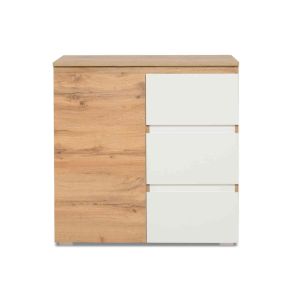 Commode 1 porte 3 tiroirs en bois imitation naturel et blanc - CO7020
