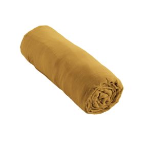 Drap housse double gaze de coton jaune safran 90x190 - Hôtellerie