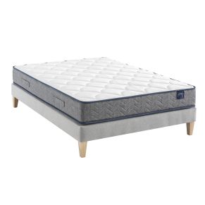 Ensemble matelas hôtellerie ressorts non-feu, sommier gris céleste et pieds Rêve 410 - SOMEO