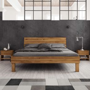 Lit avec pieds carrés et tête de lit en chêne massif clair - LT36004