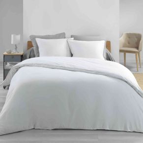 Parure de lit percale Louméa blanc/gris