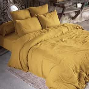 Parure de lit double gaze de coton jaune safran 240x220 cm - Hôtellerie