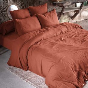 Parure de lit double gaze de coton orange terracotta