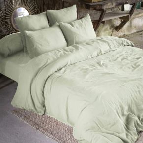 Parure de lit double gaze de coton vert d'eau 240x220 cm - Hôtellerie