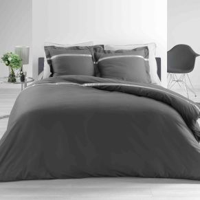 Parure de lit percale Satinéa anthracite/blanc 240x220 cm - Hôtellerie