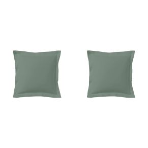 Lot de 2 taies d'oreillers 100% coton vert de gris