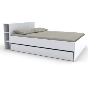 Lit 2 tiroirs avec tête de lit étagères en bois blanc 140x190 - LT14018