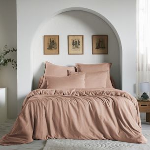Housse de couette lyocell uni blush Terre de Nuit Lysandre vue ambiance