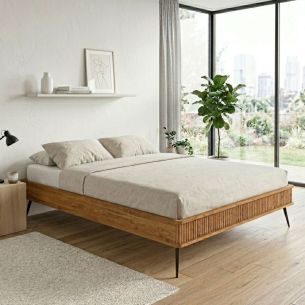 Lit en chêne massif clair avec pieds inclinés en métal - LT36002