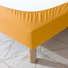 Cache sommier coton jersey ocre ambiance zoom