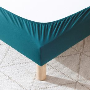 Cache sommier coton jersey bleu canard ambiance zoom