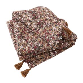 Bout de lit gaze de coton imprimé floral 90x200 cm marron