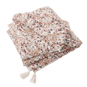 Bout de lit gaze de coton imprimé floral 90x200 cm rose