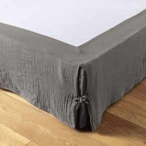 Cache sommier double gaze de coton gris anthracite 90x190 cm - Hôtellerie