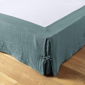 Cache sommier double gaze de coton bleu canard 90x190 cm - Hôtellerie