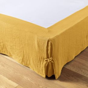 Cache sommier double gaze de coton jaune safran 90x190 cm - Hôtellerie