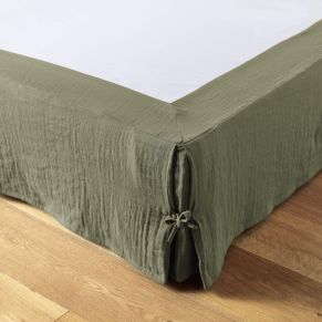 Cache sommier double gaze de coton kaki 90x190 cm - Hôtellerie