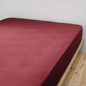 Drap housse double gaze de coton bordeaux 90x190 cm - Hôtellerie