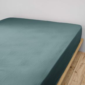 Drap housse double gaze de coton bleu canard 140x190 cm - Hôtellerie