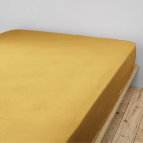 Drap housse double gaze de coton jaune safran 140x190 cm - Hôtellerie