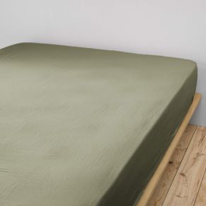 Drap housse double gaze de coton kaki 90x190 cm - Hôtellerie