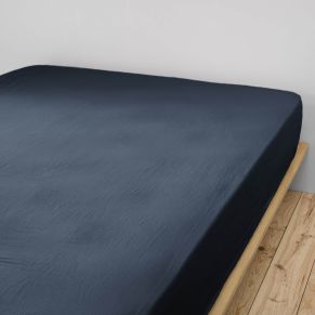 Drap housse double gaze de coton marine 90x190 cm - Hôtellerie