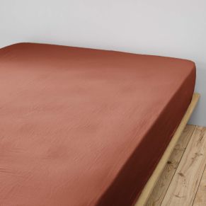 Drap housse double gaze de coton orange terracotta 140x190 cm - Hôtellerie