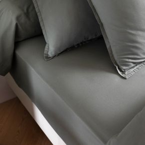 Drap housse coton lavé bonnet 30 cm - SOMEO Kaki 70x190 - Hôtellerie