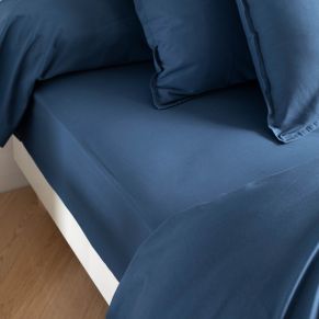 Drap housse coton lavé bonnet 30 cm - SOMEO Bleu marine 70x190 - Hôtellerie