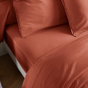 Drap housse coton lavé bonnet 30 cm - SOMEO Terracotta 70x190 - Hôtellerie