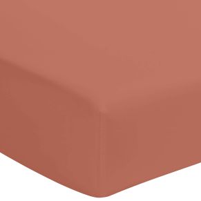 Drap housse terracotta 100% coton bonnet 40 cm 140x190 cm - Hôtellerie