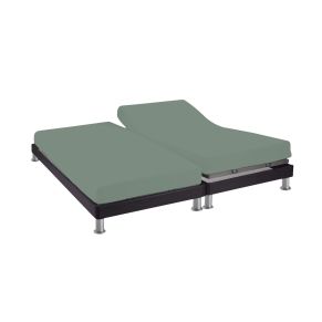 Drap housse TPR vert de gris 100% coton bonnet 30 cm 2x70x190 cm - Hôtellerie