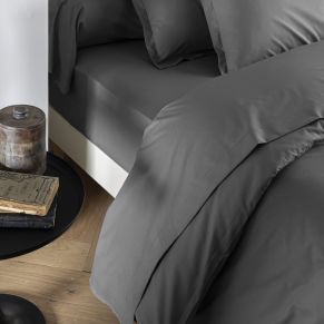 Drap plat coton percale Anthracite 180x290- SOMEO