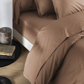 Drap plat coton percale Marron 180x290 - SOMEO