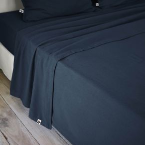 Drap plat flanelle unie 240x300 Bleu marine