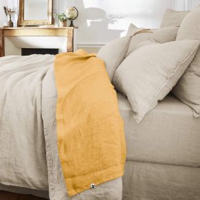 Drap plat lin lavé jaune foncé 270x300