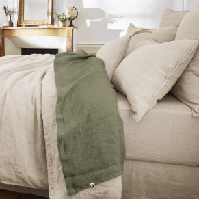 Drap plat lin lavé kaki 270x300