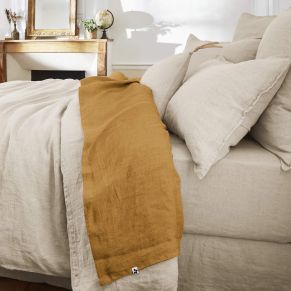 Drap plat lin lavé marron 270x300