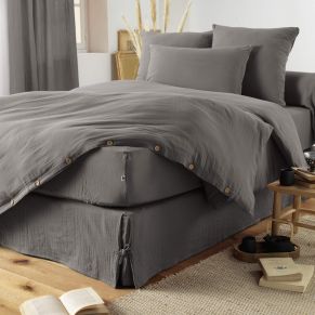 Housse de couette double gaze de coton gris anthracite 240x220 cm - Hôtellerie