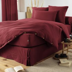 Housse de couette double gaze de coton bordeaux 140x200 cm
