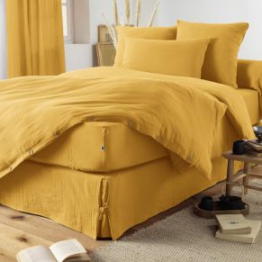 Housse de couette double gaze de coton jaune safran 240x220 cm - Hôtellerie