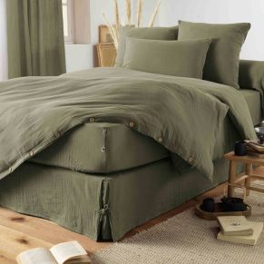 Housse de couette double gaze de coton kaki 140x200 cm