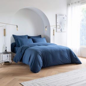 Housse de couette coton lavé - SOMEO 140x200 Bleu marine - Hôtellerie
