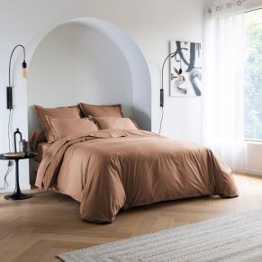 Housse de couette coton percale Marron 140x200 - SOMEO 