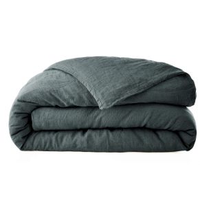 Housse de couette lin lavé gris foncé