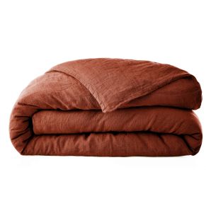 Housse de couette lin lavé orange