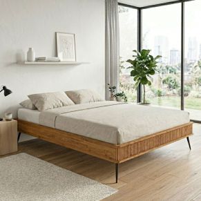 Lit en chêne massif clair avec pieds inclinés en métal - LT36002