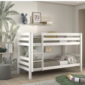 Lit superposé enfant en bois massif blanc 90x200 cm - LT2041