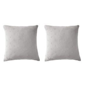 Lot de 2 taies d'oreillers brodées double gaze de coton gris 60x60