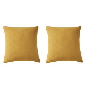 Lot de 2 taies d'oreillers brodées double gaze de coton jaune safran 60x60